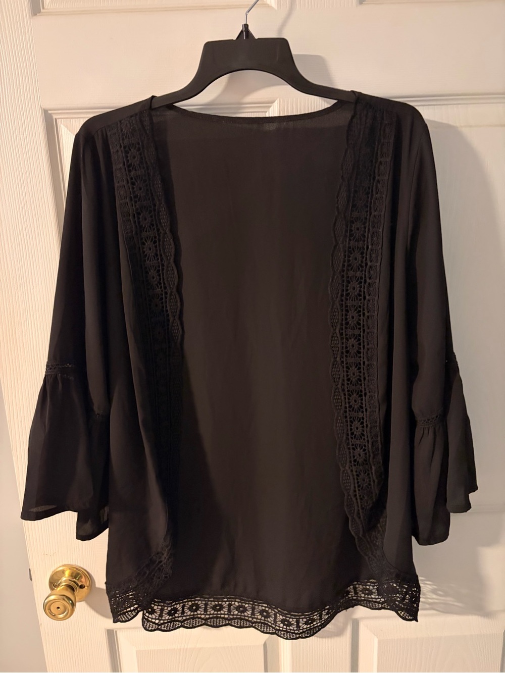 Black Lace-Trim Open Front Women's Top